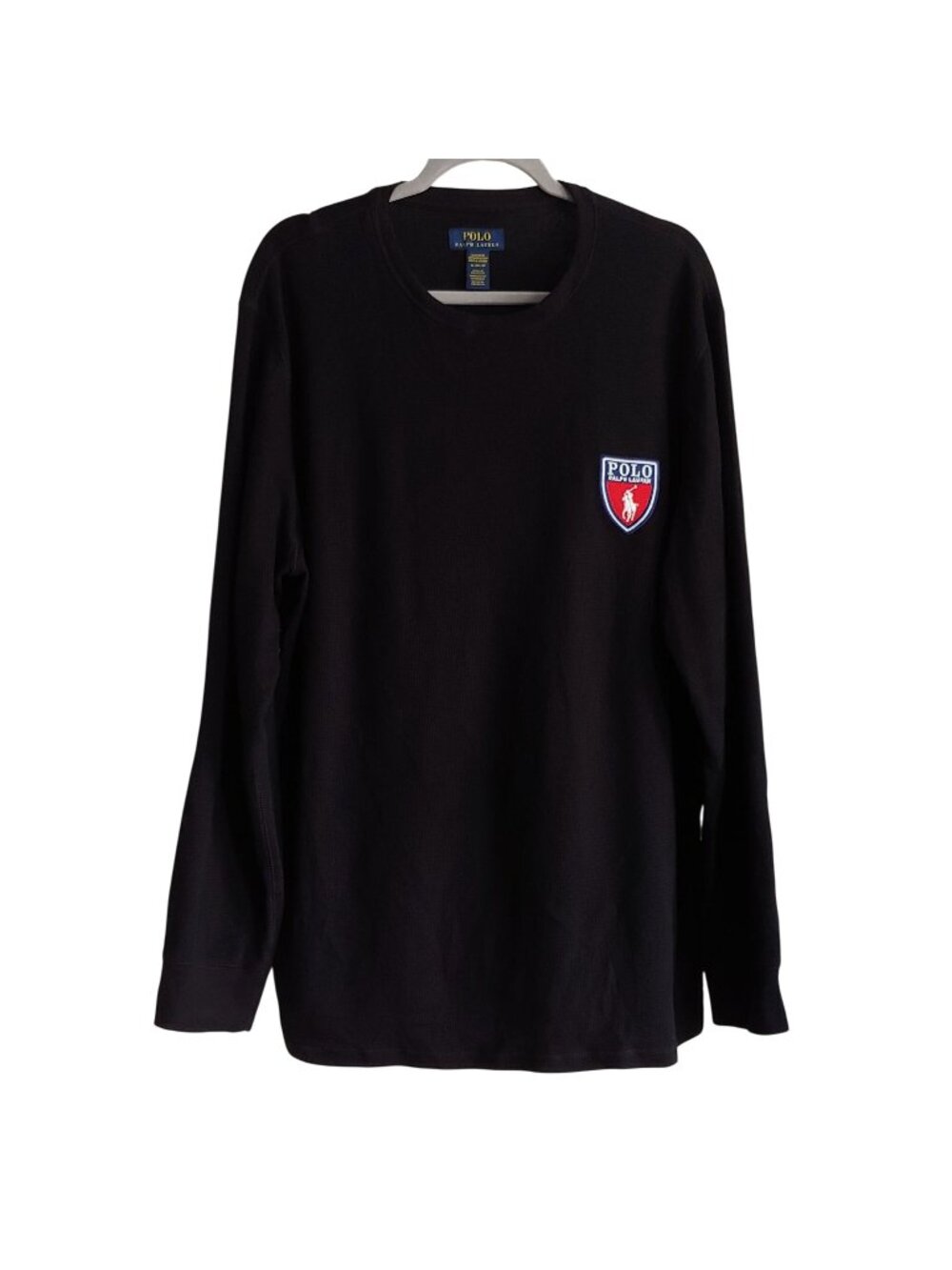 Polo Ralph Lauren Large Pony Logo Ribbed Shirt Black Preppy Collegiate XL - Picture 1 of 8